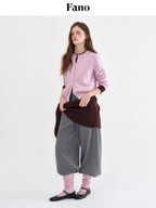 fano Durable Pure Sheep Wool Slouchy Crew Neck Buttoned Pink Knit Women Cardigans
