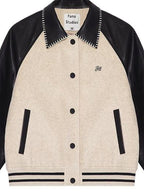 fano Shell Embroidered Commuter Loose Wool Raglan Women Colorblock Bomber Jackets