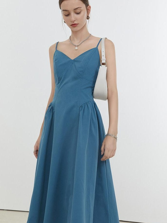 fano 100 Percent Cotton Minimalist Commuter Loose Waist V-neck Camisole Maxi Dresses