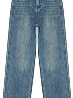 fano High Waist Washed Clean Straight Rigid Denim Blue Straight Leg Jeans