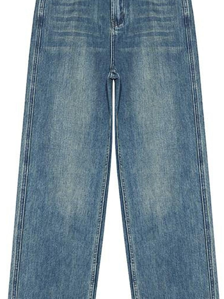 fano High Waist Washed Clean Straight Rigid Denim Blue Straight Leg Jeans