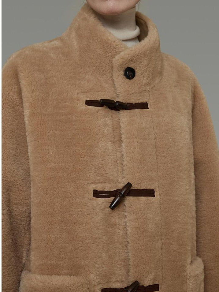unspoken Warm Padded Stand Collar Loose Fit Women Commuter Khaki Long Coats