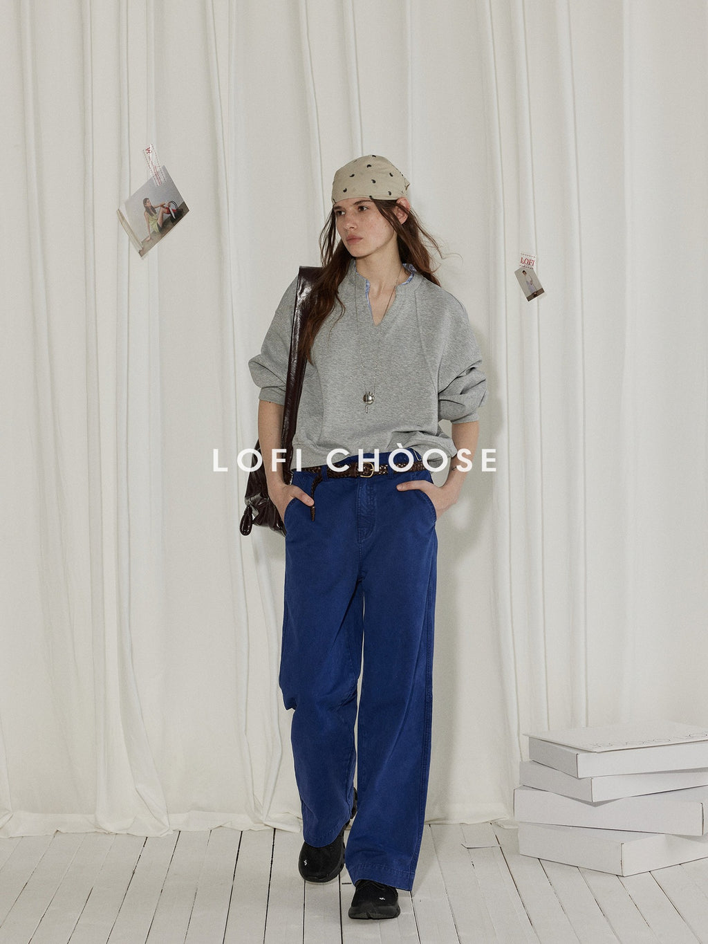 Lofi choose Soft Poly Cotton Blend Loose Fit Commuter Long Sleeve Heather Gray Sweatshirt