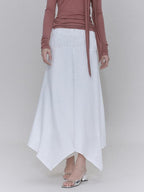 someone sometimes Recycled Viscose Linen Blend High Waist Asymmetric A Line Women Maxi Skirts