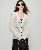 audreyyang Lightweight Openwork Slim V-neck Button Knitted Cotton Women Cardigans