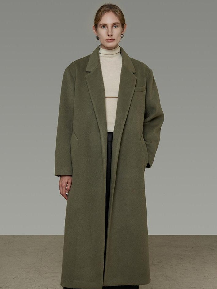 unspoken Sculpted 3D Tailoring Relaxed Minimal Commuter Office Dark Green Wool Coats