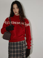 Lofi choose Cozy Wool Knit Office Loose Fit Mock Neck Long Sleeve Red Sweaters