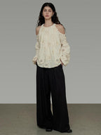unspoken Breathable Skin Friendly Embroidered Loose Round Neck Long Sleeve Office Blouses