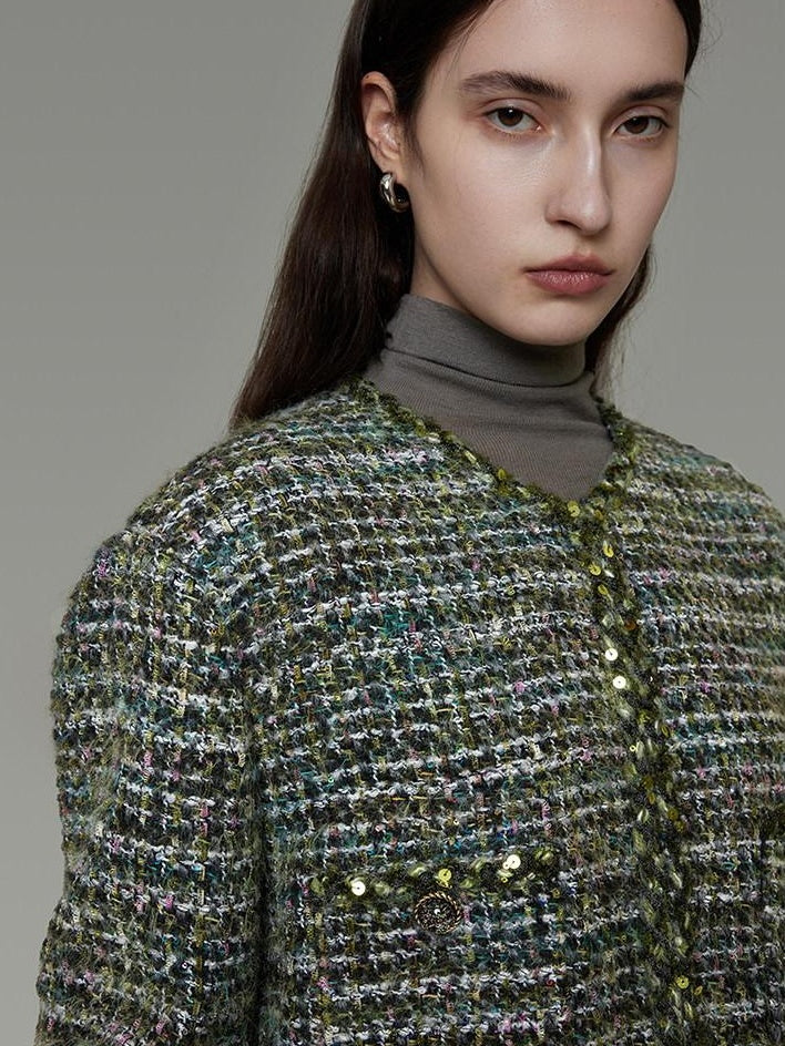 unspoken Lambswool Blend Structured Commuter Round Neck Relaxed Green Wool Coats