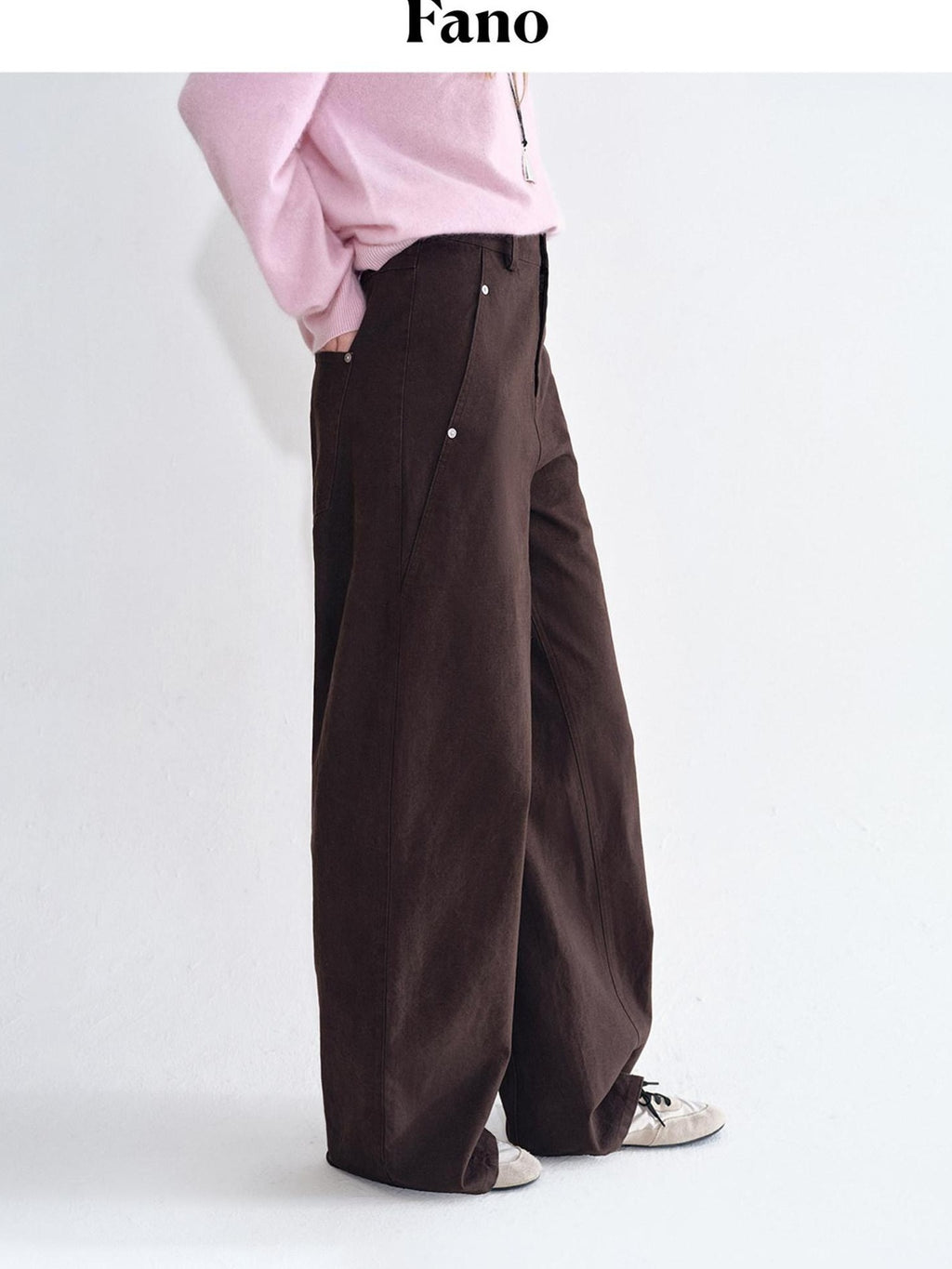 fano Breathable Pure Cotton Straight Leg Natural Waist Women Brown Sweatpants