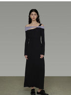 unspoken Tencel High Waist Asymmetrical Off Shoulder A Line Knit Women Maxi Dresses