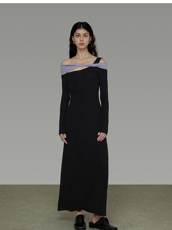 unspoken Tencel High Waist Asymmetrical Off Shoulder A Line Knit Women Maxi Dresses
