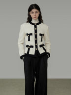 unspoken Black White Colorblock Office Loose Cropped Round Neck Buttoned Knit Cardigans