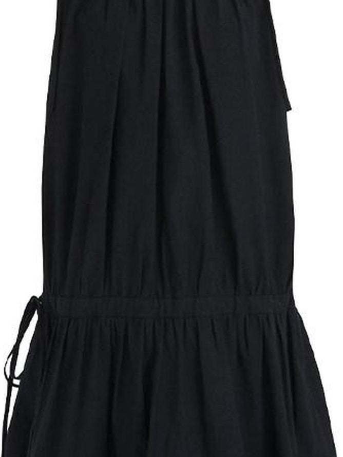 fano Black Sleeveless Aline Neck Natural Waist Cotton Blend Commuter Midi Dresses