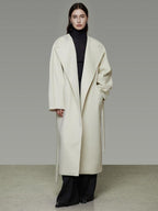 unspoken Lambswool Blend Tie Waist Oversized Commuter Longline White Wool Coats