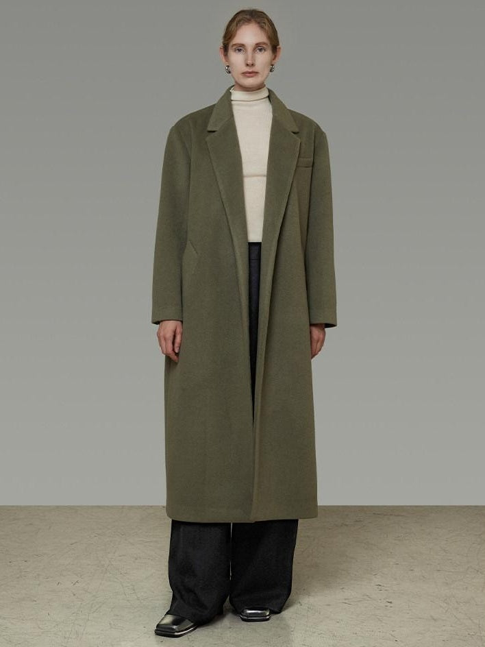 unspoken Sculpted 3D Tailoring Relaxed Minimal Commuter Office Dark Green Wool Coats