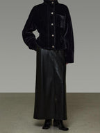 unspoken High Waist Textured H Line Straight Minimalist Workwear Black Midi Skirts