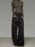 unspoken Breathable Cotton High Waist Tie Waist Minimalist Women Brown Wide Leg Pants