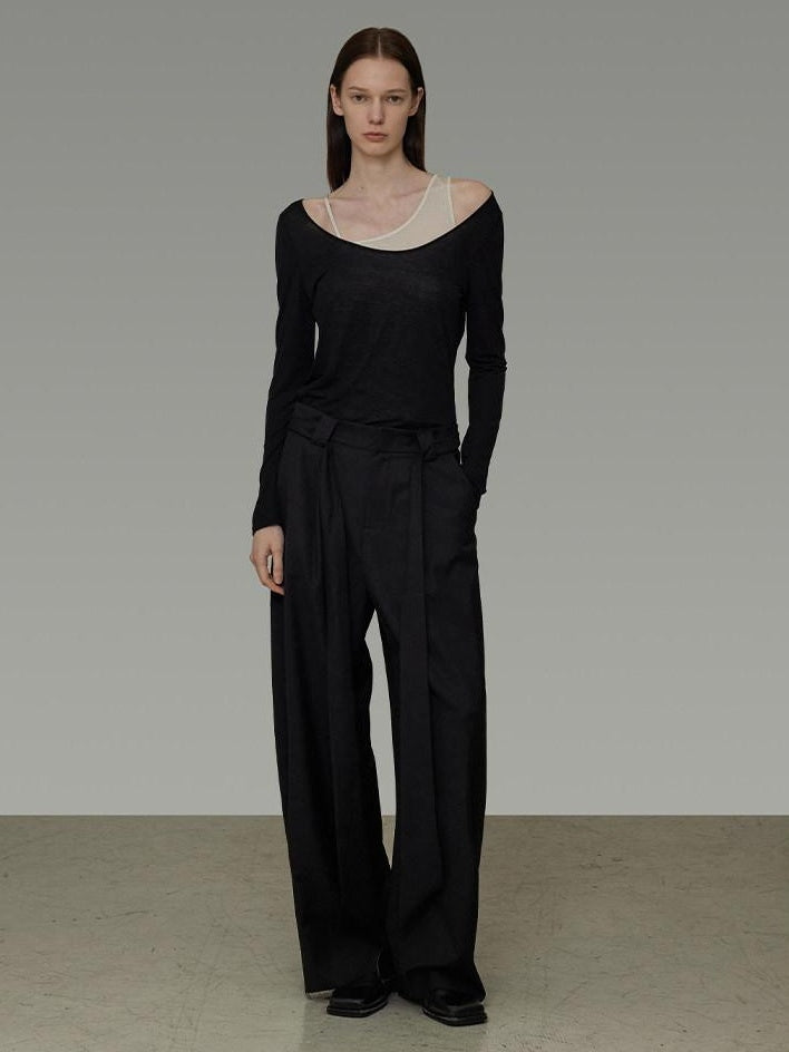 unspoken Asymmetric Lyocell Knit Slim Casual Colorblock Longsleeve Women Top & Pants Sets