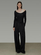 unspoken Asymmetric Lyocell Knit Slim Casual Colorblock Longsleeve Women Top & Pants Sets