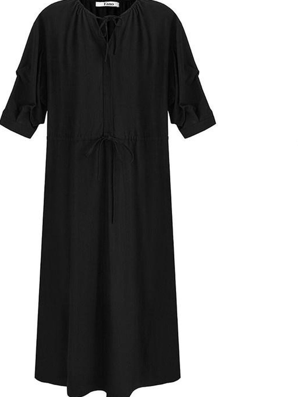 fano Flattering Tied Waist Workwear A Line V-neck Women Viscose Nylon Black Maxi Dresses