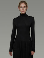 unspoken Modal Knit Turtleneck Slim Waist Long Sleeve City Workwear Black Maxi Dresses