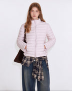 fano 90% White Duck Down Warm Slim Short Stand Collar Zipper Pink Down Jackets