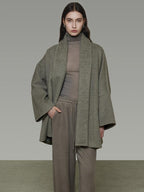 unspoken Soft Wool Blend Tailored Cut Minimal Commuter Loose Fit Tobacco Green Wool Coats