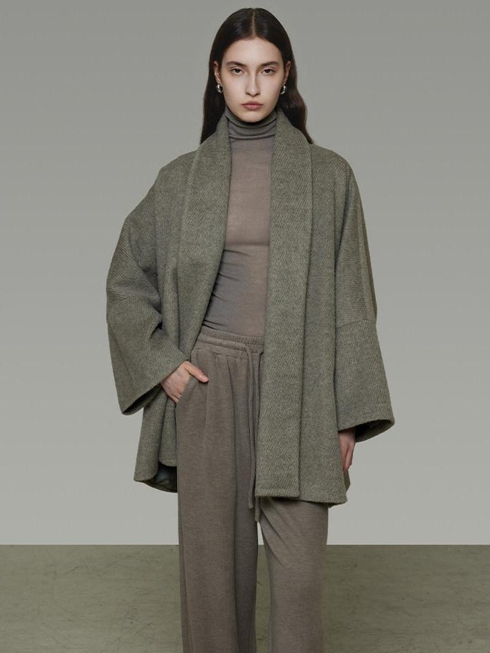 unspoken Soft Wool Blend Tailored Cut Minimal Commuter Loose Fit Tobacco Green Wool Coats