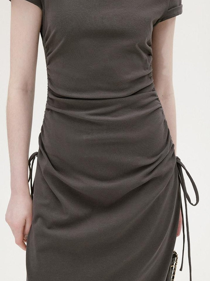 fano Soft Cotton Knit High Waist A Line Button Mock Neck Midi Dresses