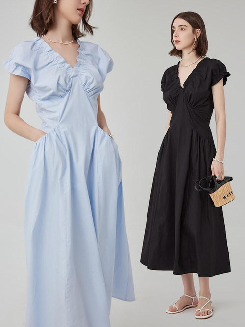 fano Flattering Natural Waist Korean A Line Casual Women Round Neck Maxi Dresses
