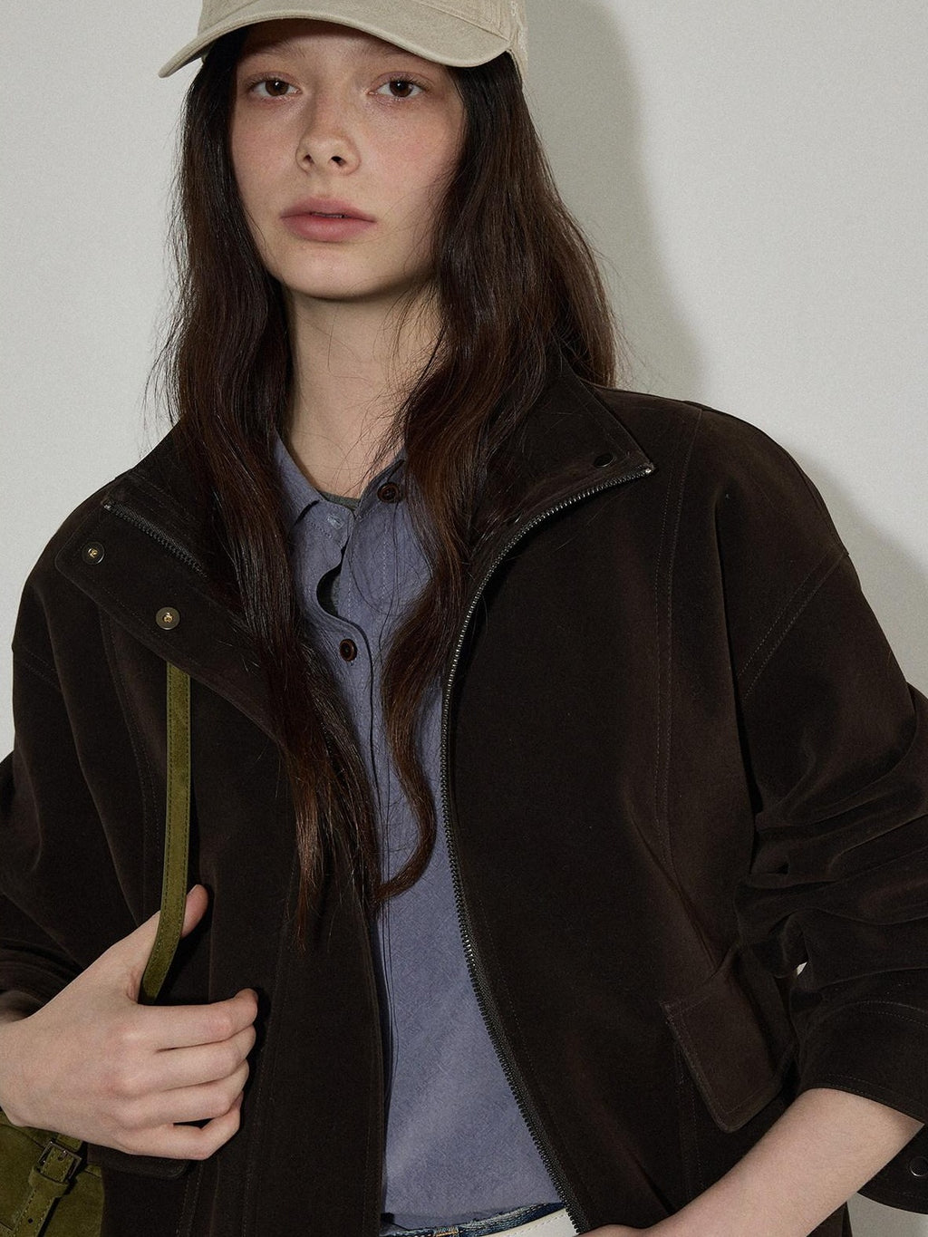 Lofi choose Zip Front Loose Fit Commuter Office Long Sleeve Dark Brown Women Cropped Jackets