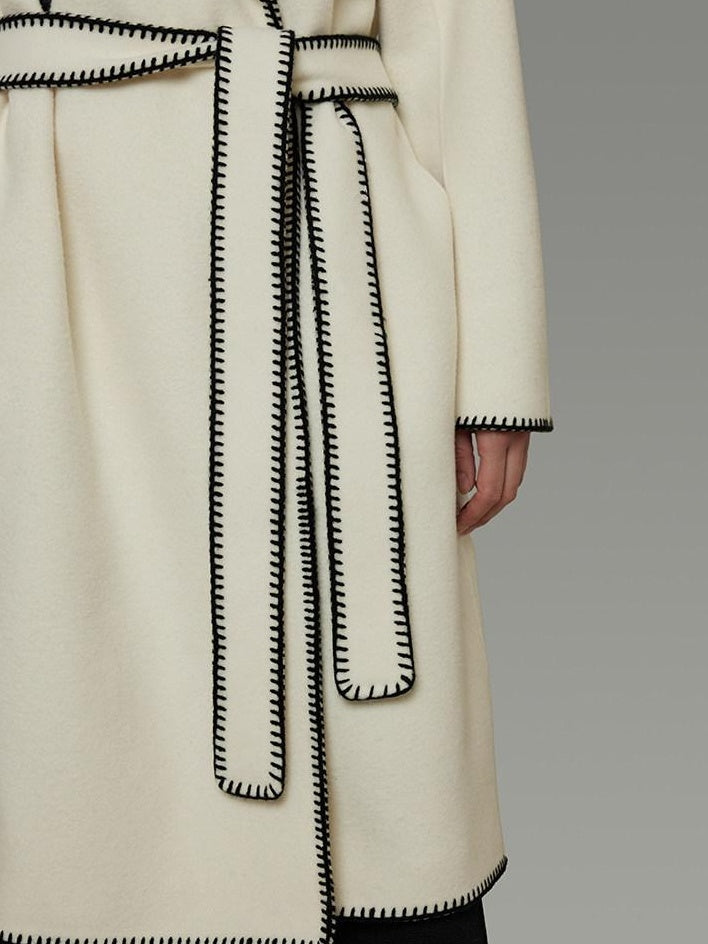 unspoken Thick Hooded Oversized Mid Length Tie Belt Minimalist Commuter White Wool Coats