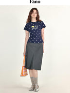 fano Stretch Cotton Slim Korean Commuter Crew Neck Women Navy Short Sleeve T-Shirts