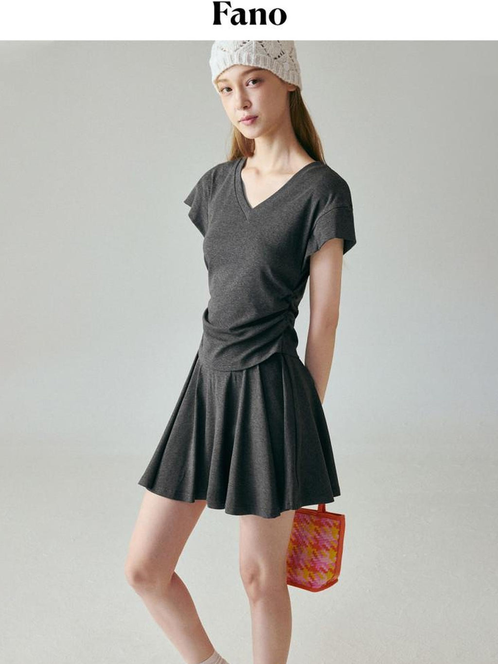 fano Chic V-neck Short Sleeve Two Piece Women Matching Set Top & Skirt Sets