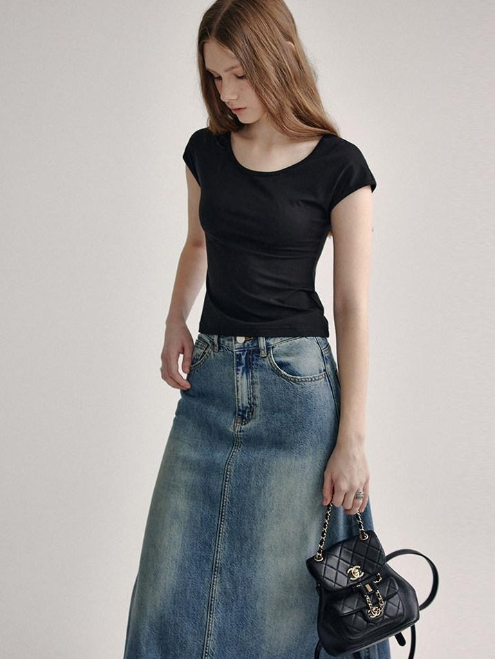 fano Soft Stretch Polyester Round Neck Minimalist Women Black Basic Crop Tops