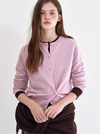 fano Durable Pure Sheep Wool Slouchy Crew Neck Buttoned Pink Knit Women Cardigans