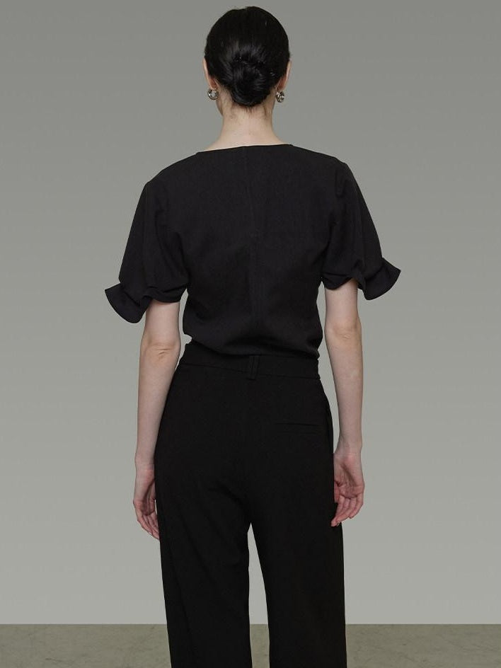 unspoken Breathable Lyocell Minimalist Office Loose V-neck Women Pullover Blouses