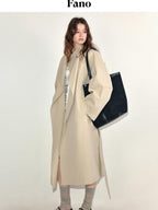 fano Lyocell Cotton Long Relaxed Korean Casual Single Breasted Beige Trench Coats