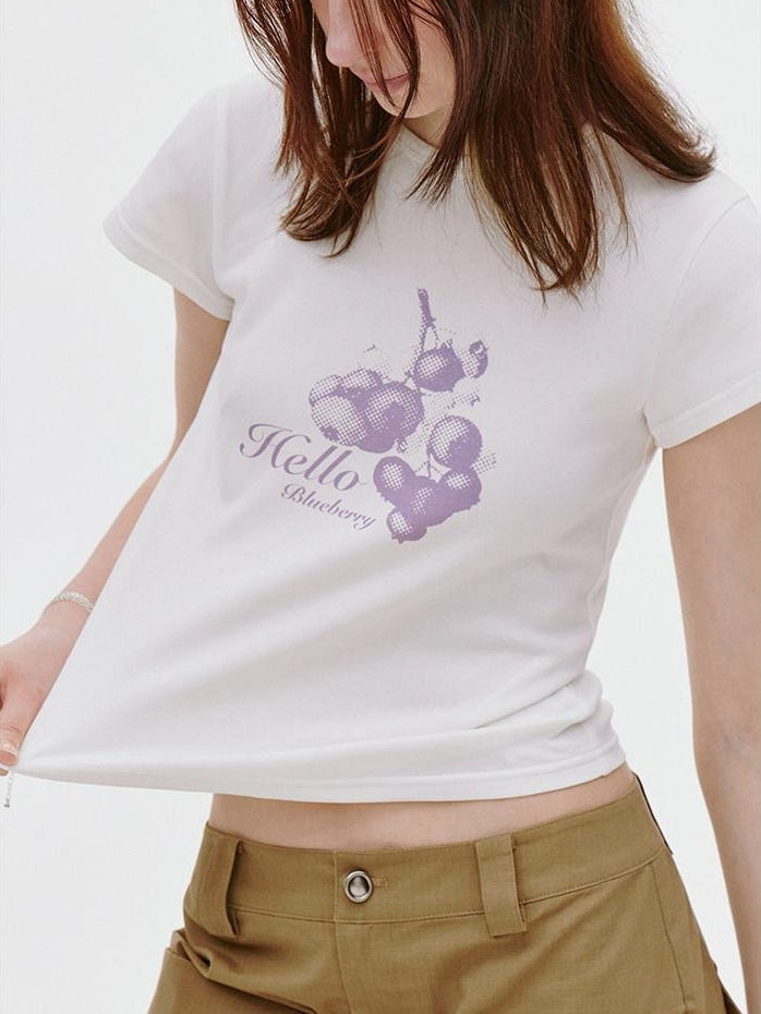 fano Stretch Cotton Korean Commuter Printed Round Neck T Shirt Basic Crop Tops