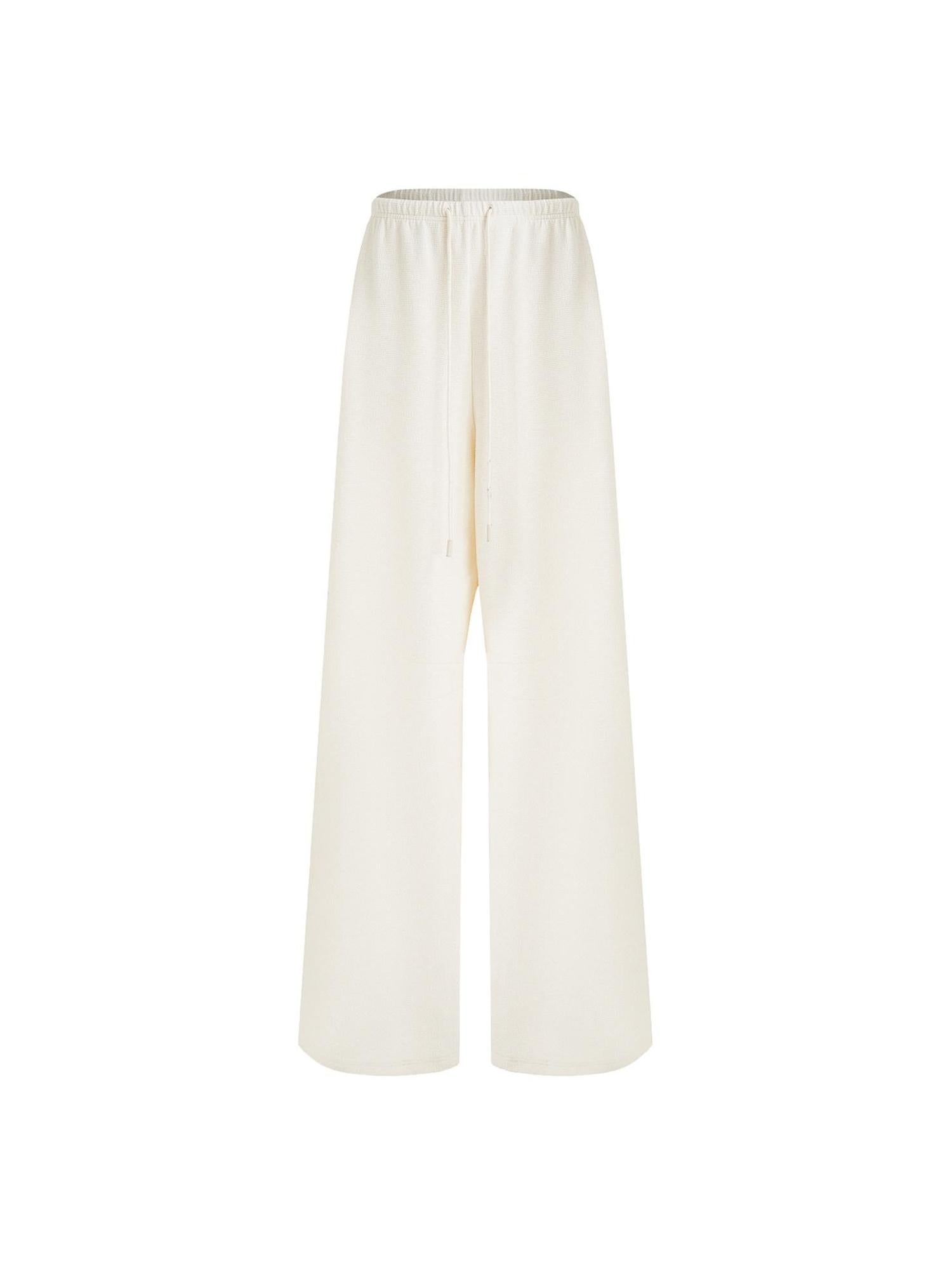 unspoken Soft Breathable Cotton High Waist Drawstring Minimalist Office Wide Leg Pants