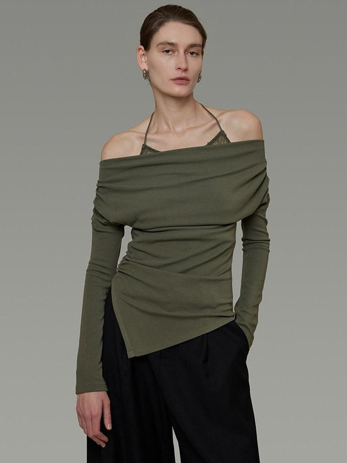 unspoken Breathable Soft Viscose Blend Slim Knit Long Sleeve Boat Neck Workwear Blouses