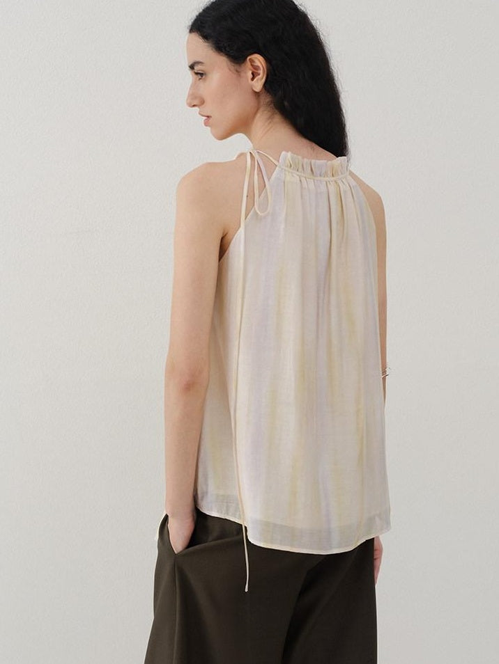 someone sometimes Original Mesh Patchwork Epaulette Loose Striped Women Halter Crop Tops