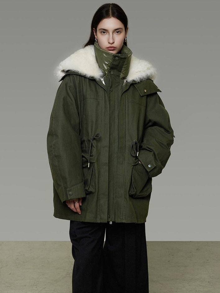 unspoken 90% White Duck Down Warm Midlength Stand Collar Women Army Green Down Jackets