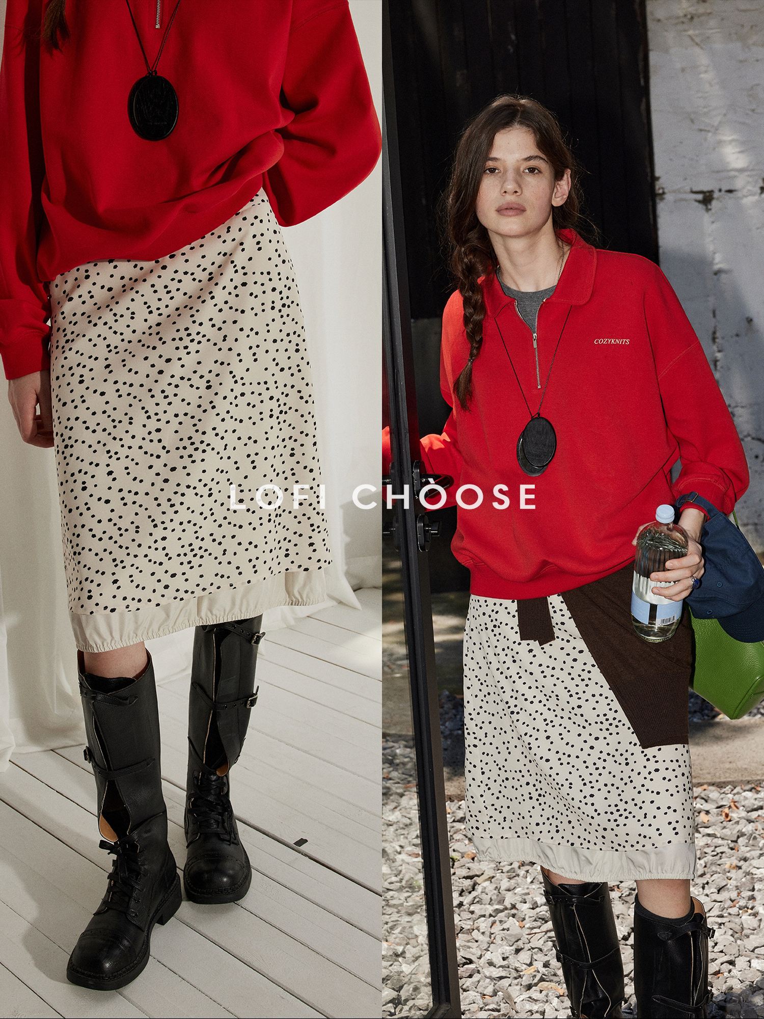 Lofi choose High Waist Casual Patchwork A Line Printed Polyester Office Midi Skirts