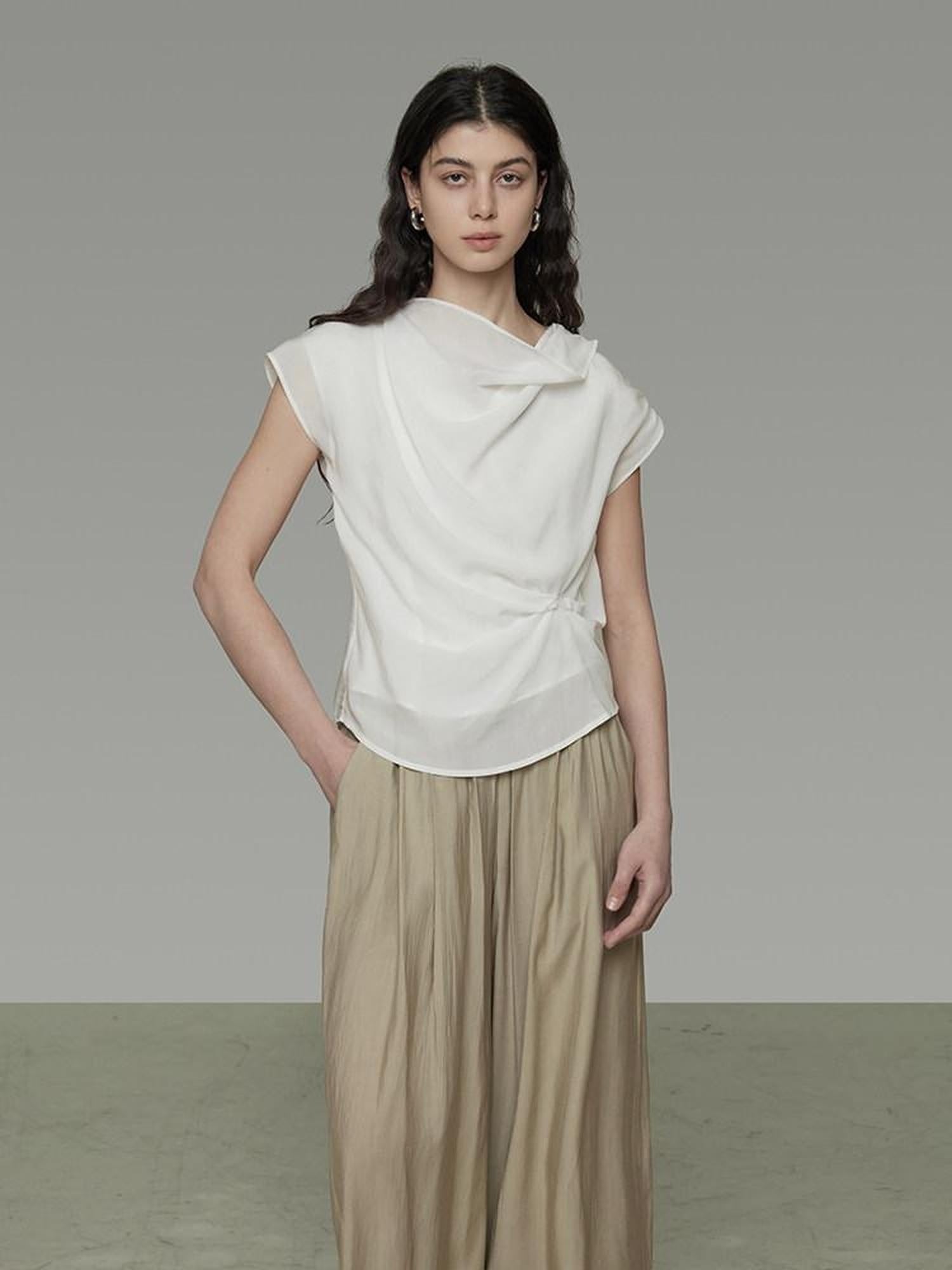 unspoken Lyocell Shape Retention Office Sleeveless Loose Fit Women White Blouses