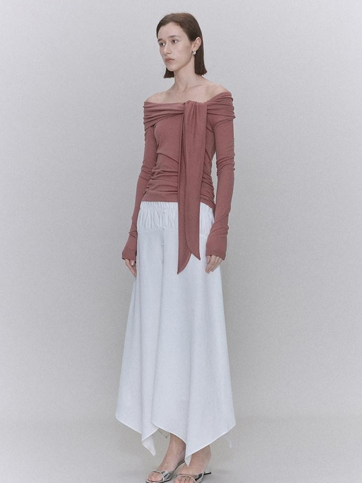 someone sometimes Recycled Viscose Linen Blend High Waist Asymmetric A Line Women Maxi Skirts