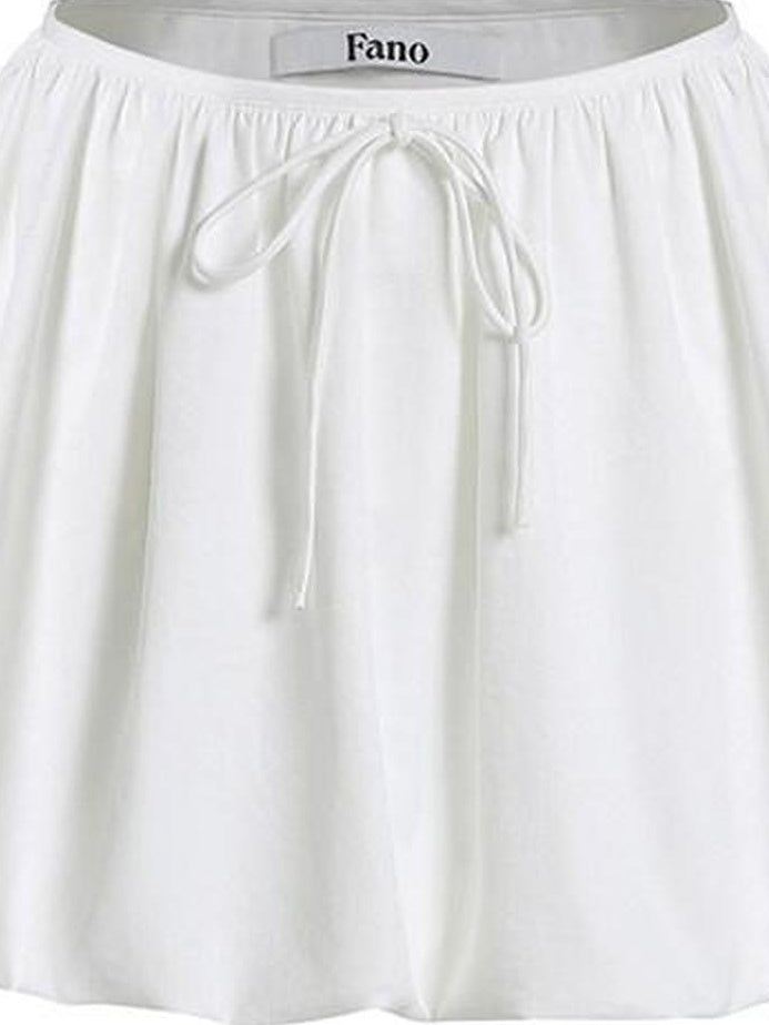 fano Lined Mid Waist A Line Bubble Skirt Loose Korean Solid White Mini Skirts