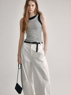 fano High Waist Sculpted Minimal Office Women Curved Pockets Rayon Wide Leg Pants