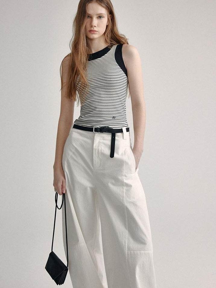 fano High Waist Sculpted Minimal Office Women Curved Pockets Rayon Wide Leg Pants